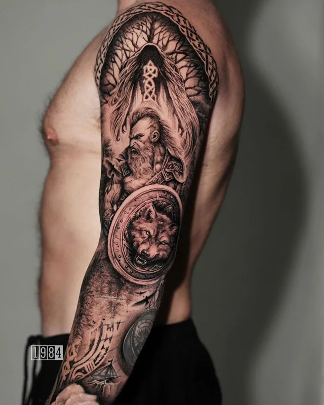 1984 studio - Blackwork- Irish Mythology - Full Hand