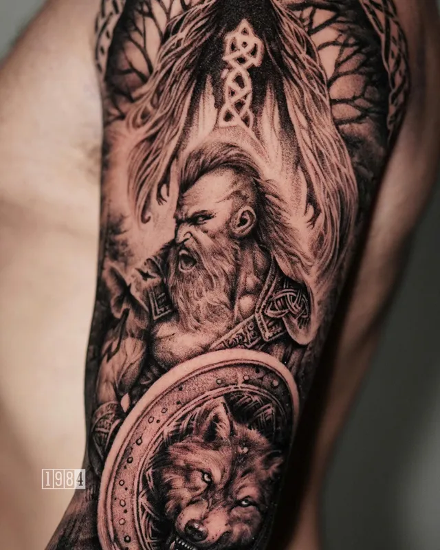 1984 studio - Blackwork- Irish Mythology - Full Hand