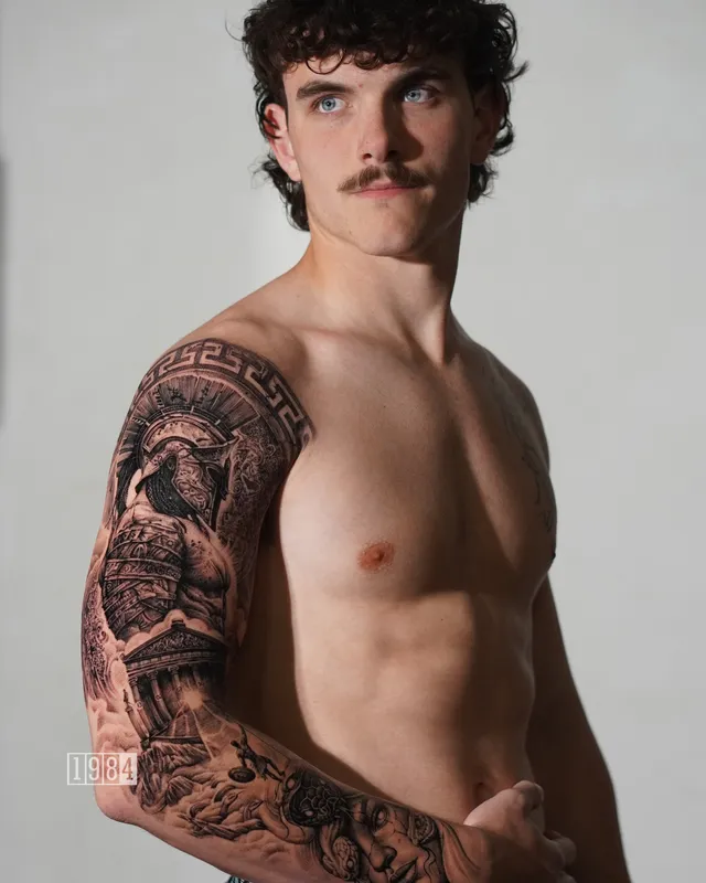 1984 studio - Blackwork- Greek Mythology - Full Hand