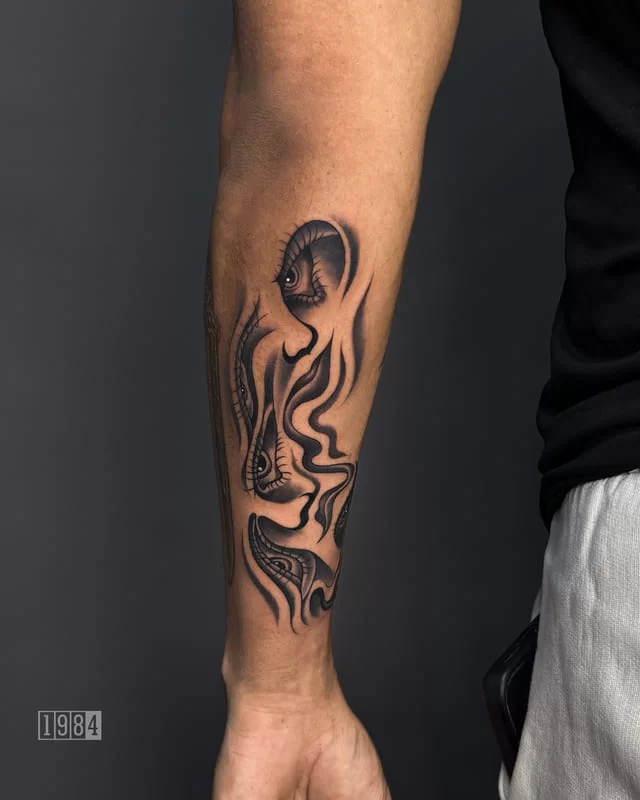 Blackwork - Abstract Face - Arm (2)