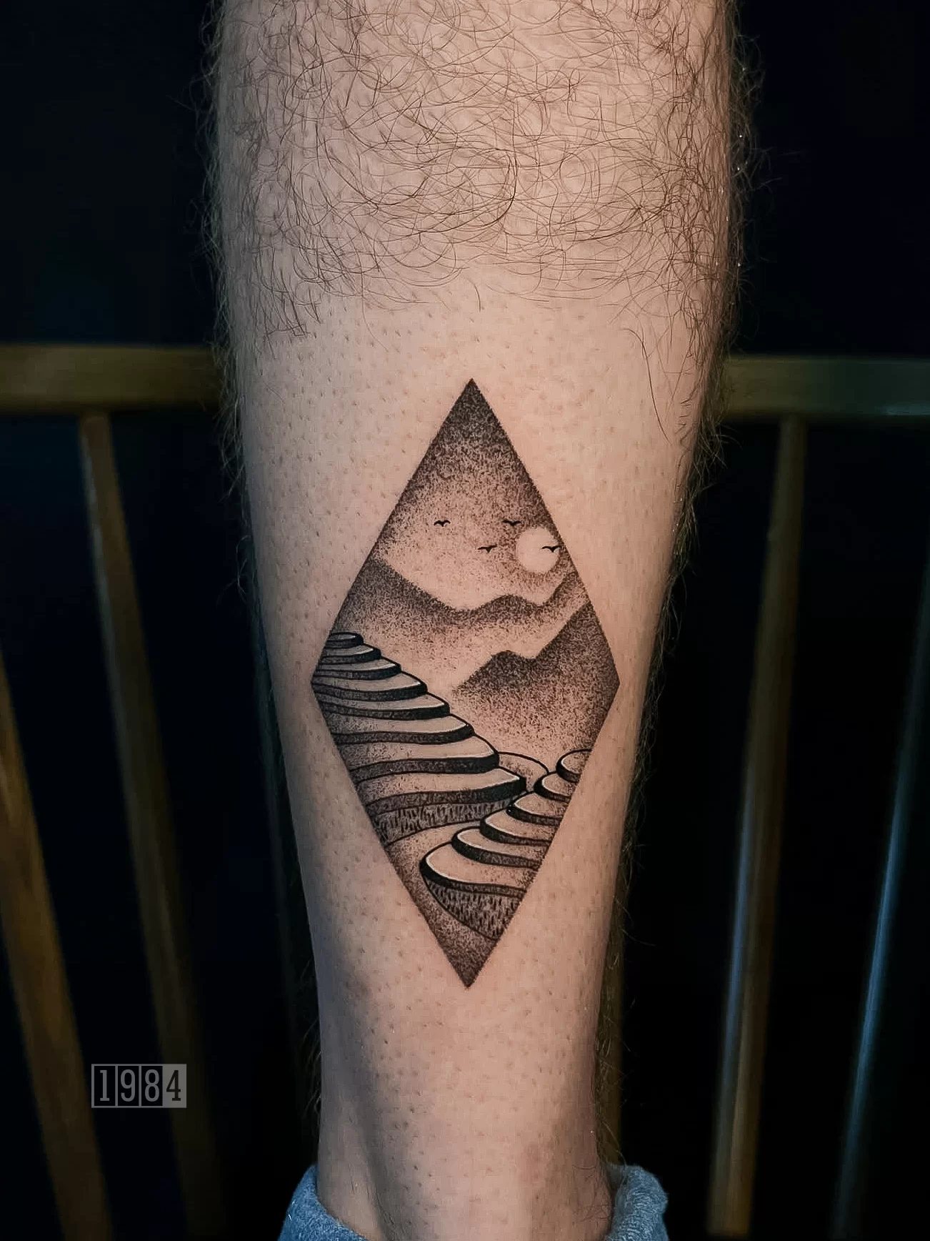 1984 Studio - Blackwork - Lanscape - Ankle