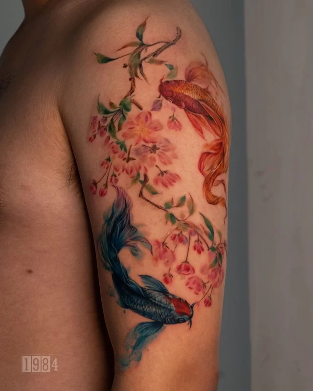 1984 Studio - Colors - Koi fish & Peach Blossom- Arm