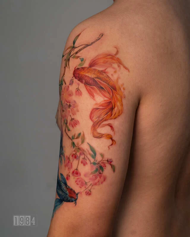 1984 Studio - Colors - Koi fish & Peach Blossom- Arm