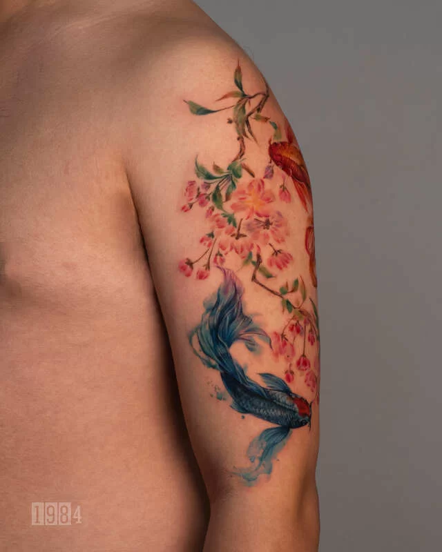1984 Studio - Colors - Koi fish & Peach Blossom- Arm