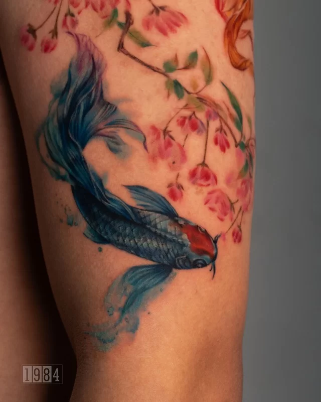 1984 Studio - Colors - Koi fish & Peach Blossom- Arm