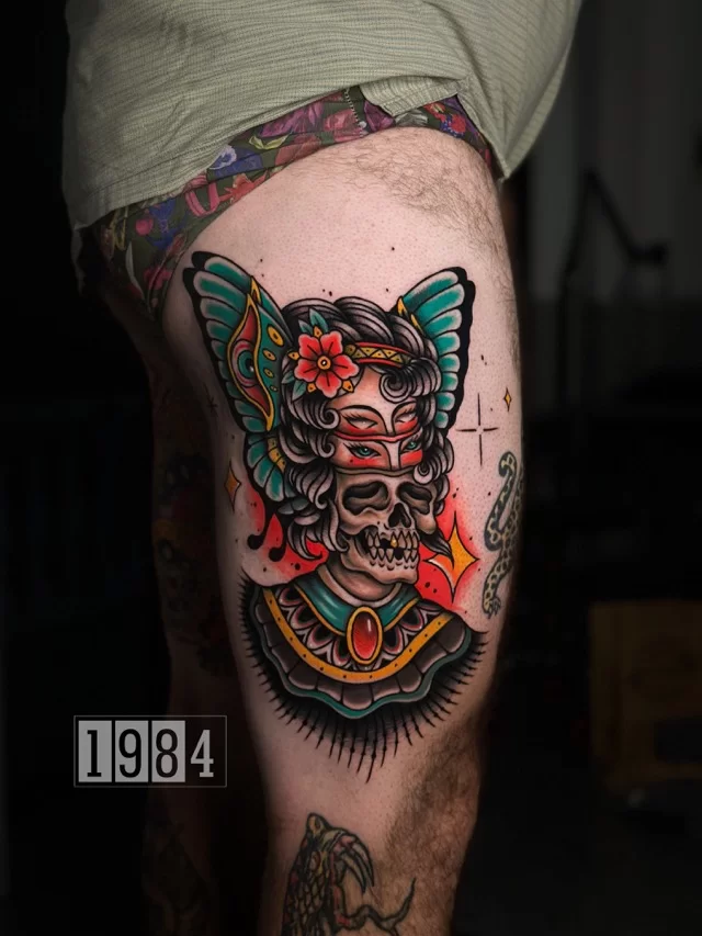 1984 Studio - Old school - Lady Skull Butterfly- thigh