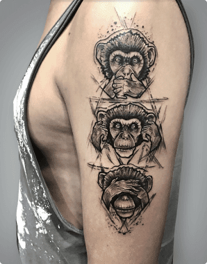 blackwork 3 no evils monkeys tattoo