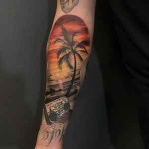 realistic beach view tattoo