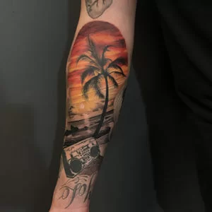 realistic beach view tattoo