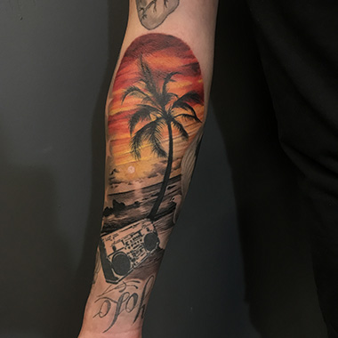 realistic beach view tattoo