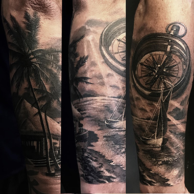 realistic compass tattoo piece