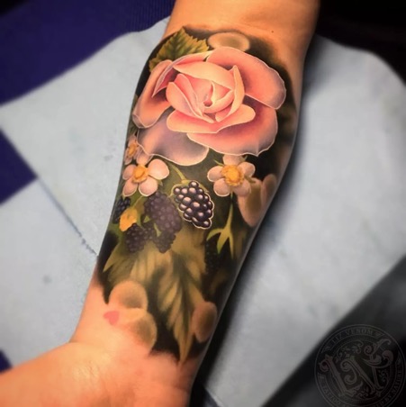 realistic color flowers tattoo