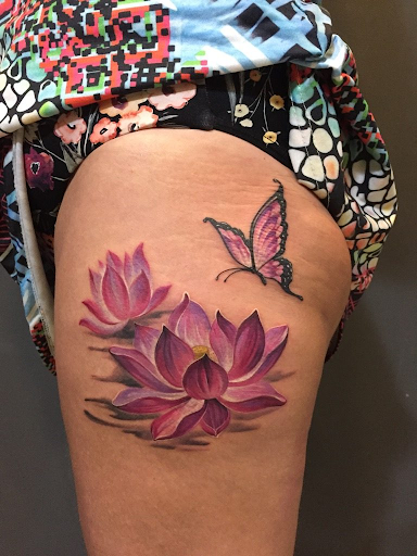 Tattoo of Lotus Flowers Butterflies