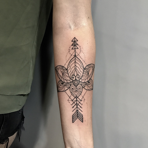 Sacred geometry and Lotus flower tattoo inked on the right forearm | Sacred geometry  tattoo, Geometry tattoo, Hand tattoos