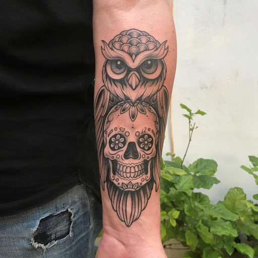 new school owl tattoo