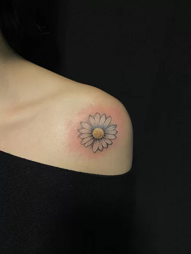 Hoa cúc nhỏ xinh xắn tại vai