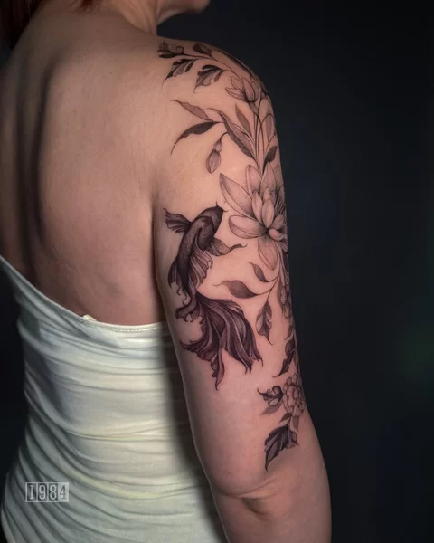 Blackwork - Fish Flowers - Arm