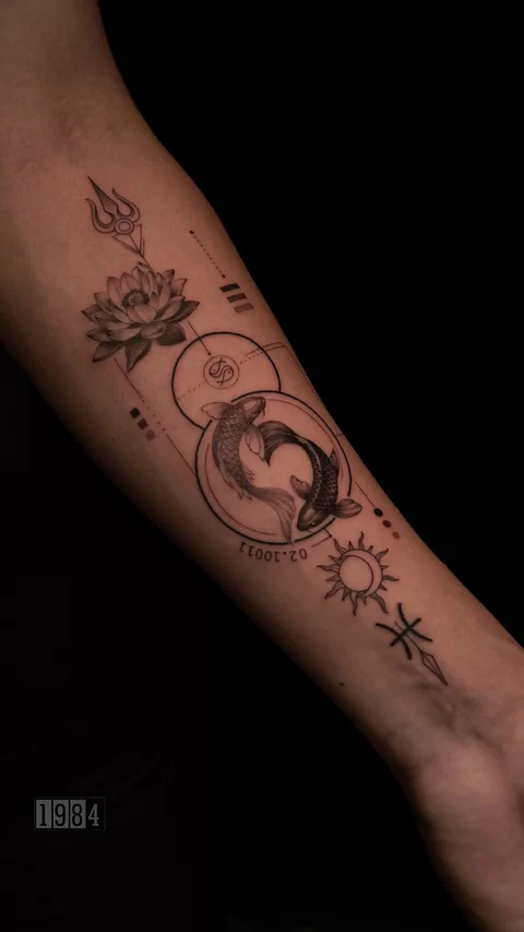 Blackwork - Geomatric Fish Yingyang - Arm 